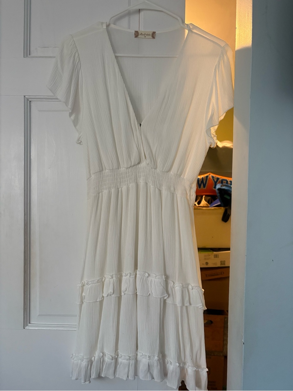 Altar’d State Boho Ruffle V-Neck White Women's Dress